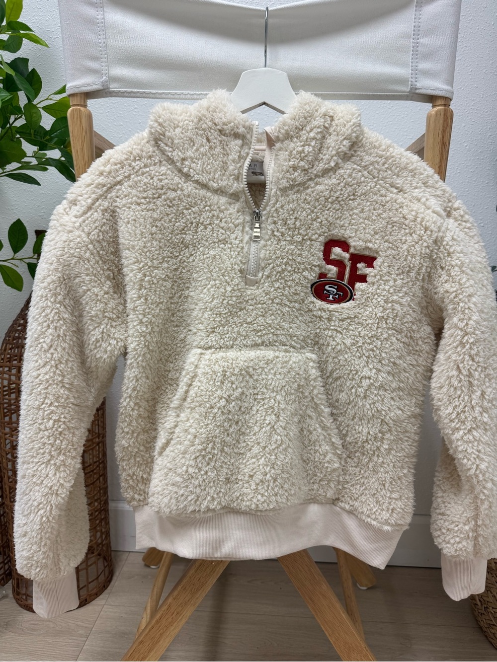 WEAR by Erin Andrews San Francisco 49ers Sherpa Hoodie Women M Cream 1/4 Zip NFL